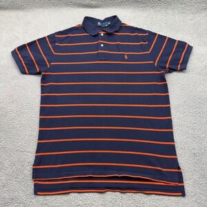 Polo Ralph Lauren 20370 Mens XL Navy Orange Striped S/S Small Pony Polo Shirt